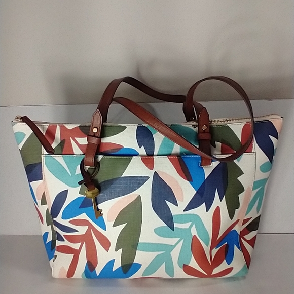 Fossil Women's Multi Color Leather Hobo Floral Purse Handbag. Small Scratch - Picture 2 of 15